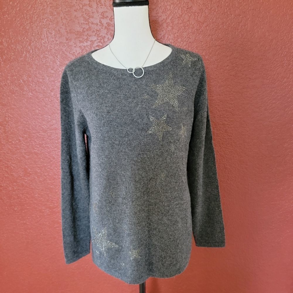 Charter Club Gray Star Embellished Sweater